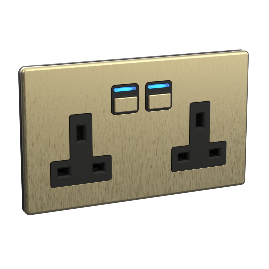 Smart Socket (2 gang) - Brushed Brass