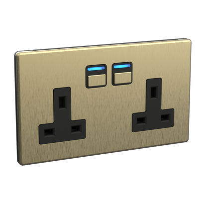 Smart Socket (2 gang) - Brushed Brass