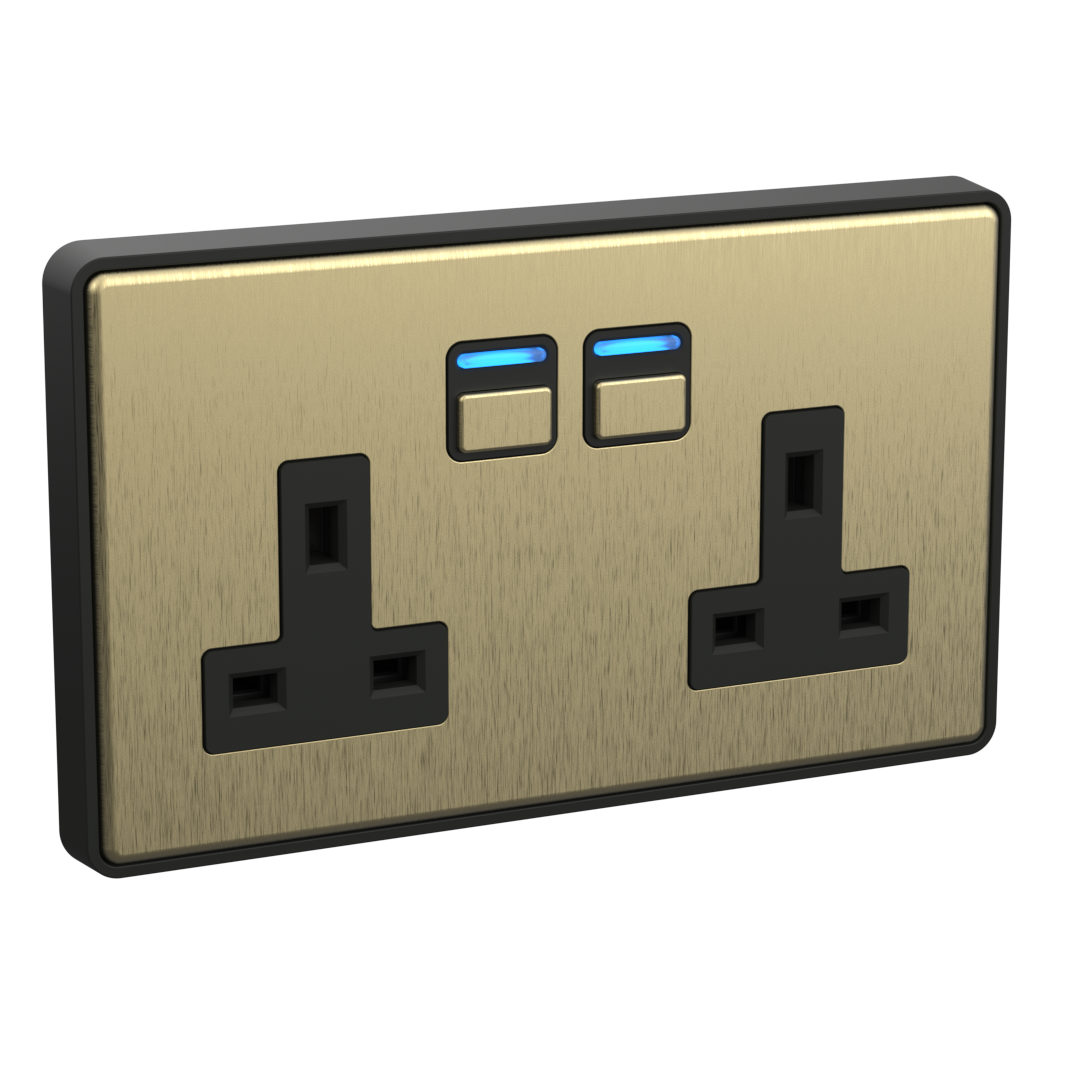 Smart Socket (2 gang) - Brushed Brass