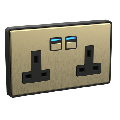 Smart Socket (2 gang) - Brushed Brass