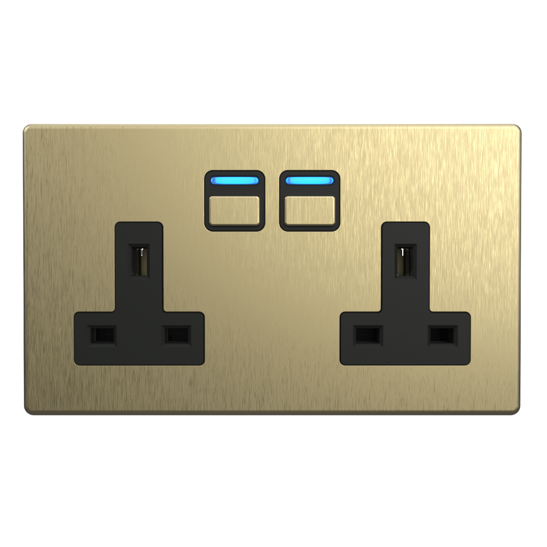 Smart Socket (2 gang) - Brushed Brass