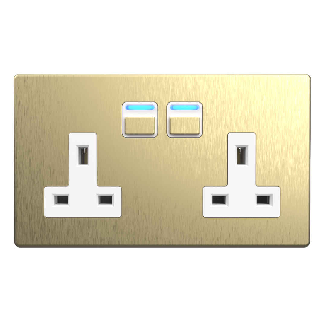 Smart Socket (2 gang) - Brushed Brass