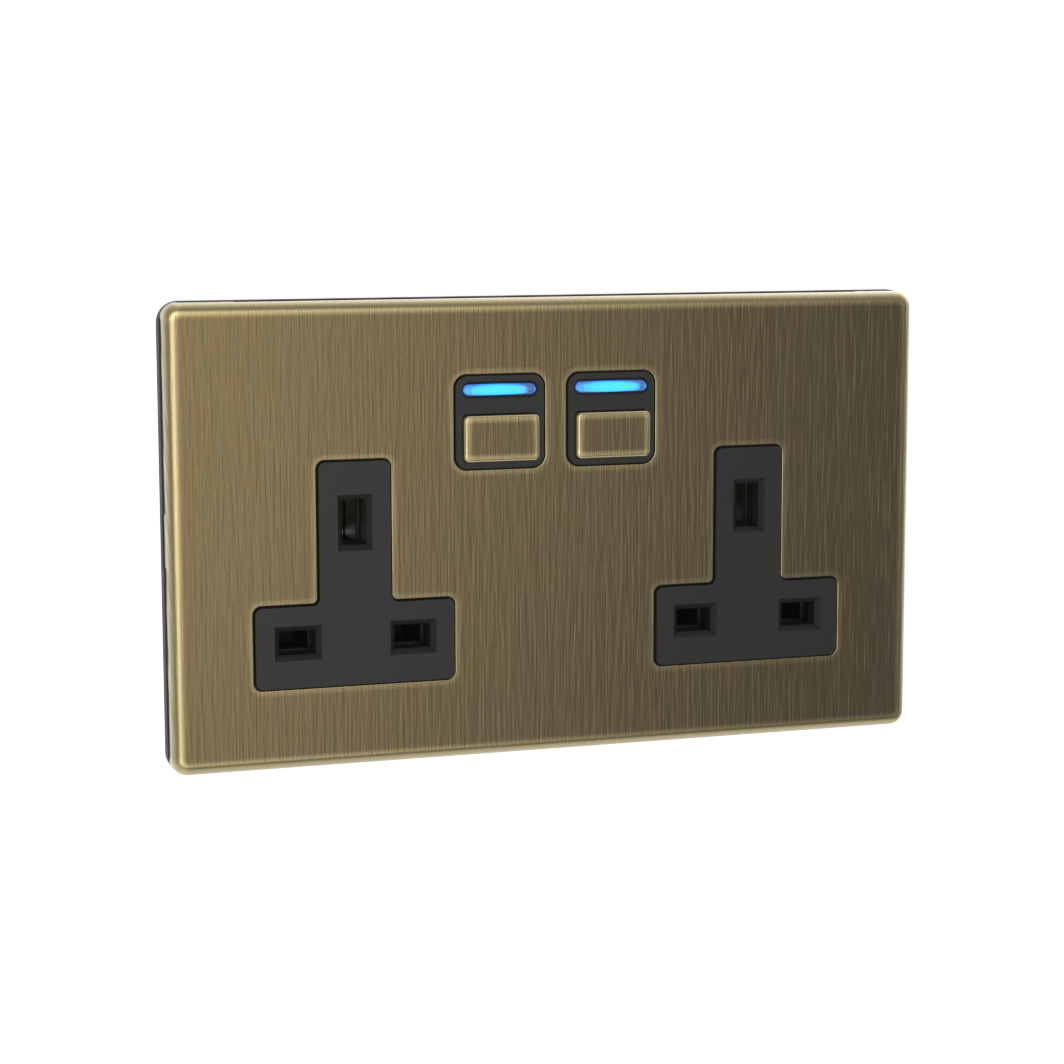 Smart Socket (2 gang) - Antique Brass