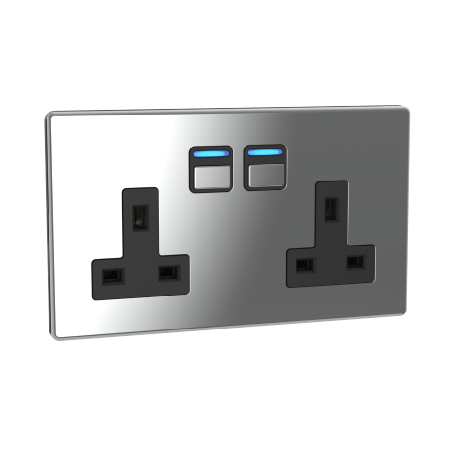 Smart Socket (2 gang) - Mirror Chrome