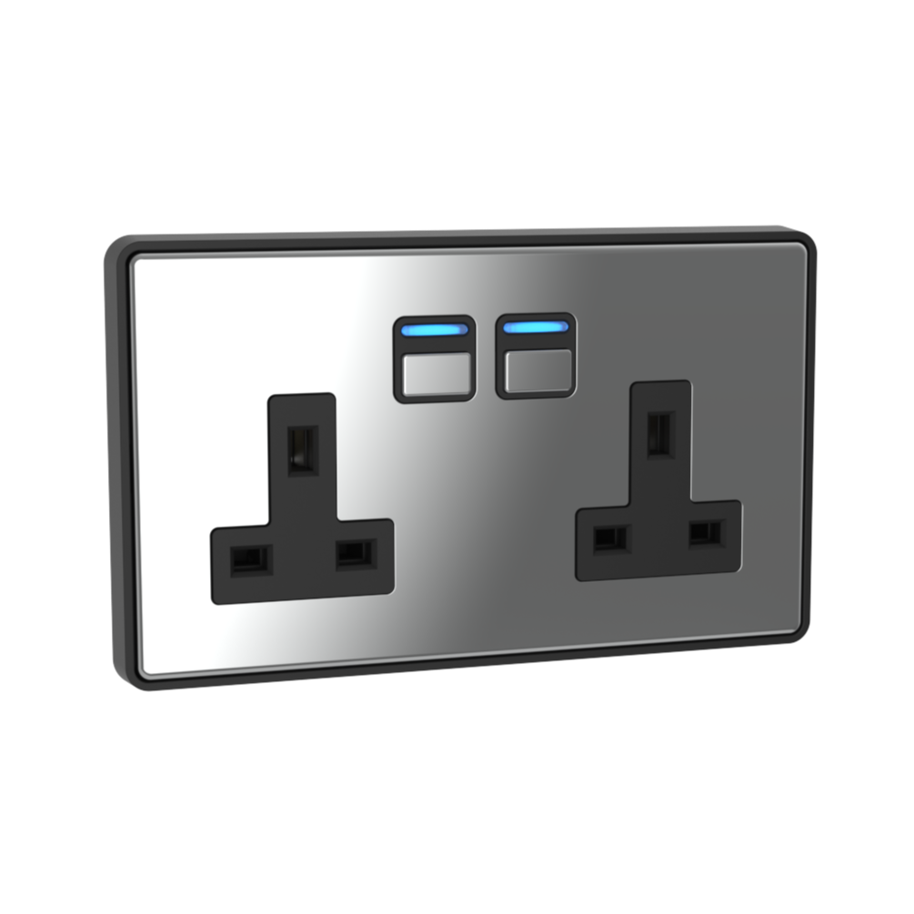 Smart Socket (2 gang) - Mirror Chrome